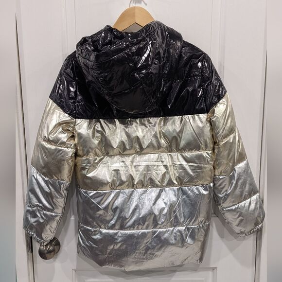 Mango Mng Kids Black Gold Silver Puffer Jacket Coat Girls Size 13 14 - Picture 5 of 7